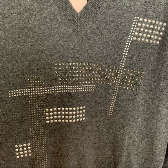 Christopher Kane Grey Wool Cashmere Hotfix V Neck Jumper Sweater Small - Picture 3 of 7